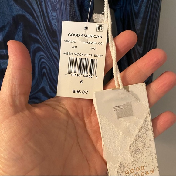 Good American sheer mesh mock neck bodysuit in blue abstract print size 5. 2XL - Picture 5 of 8